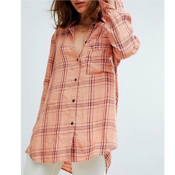 Free People Linen Plaid Button Down Shirt XSmall XS - Picture 10 of 10